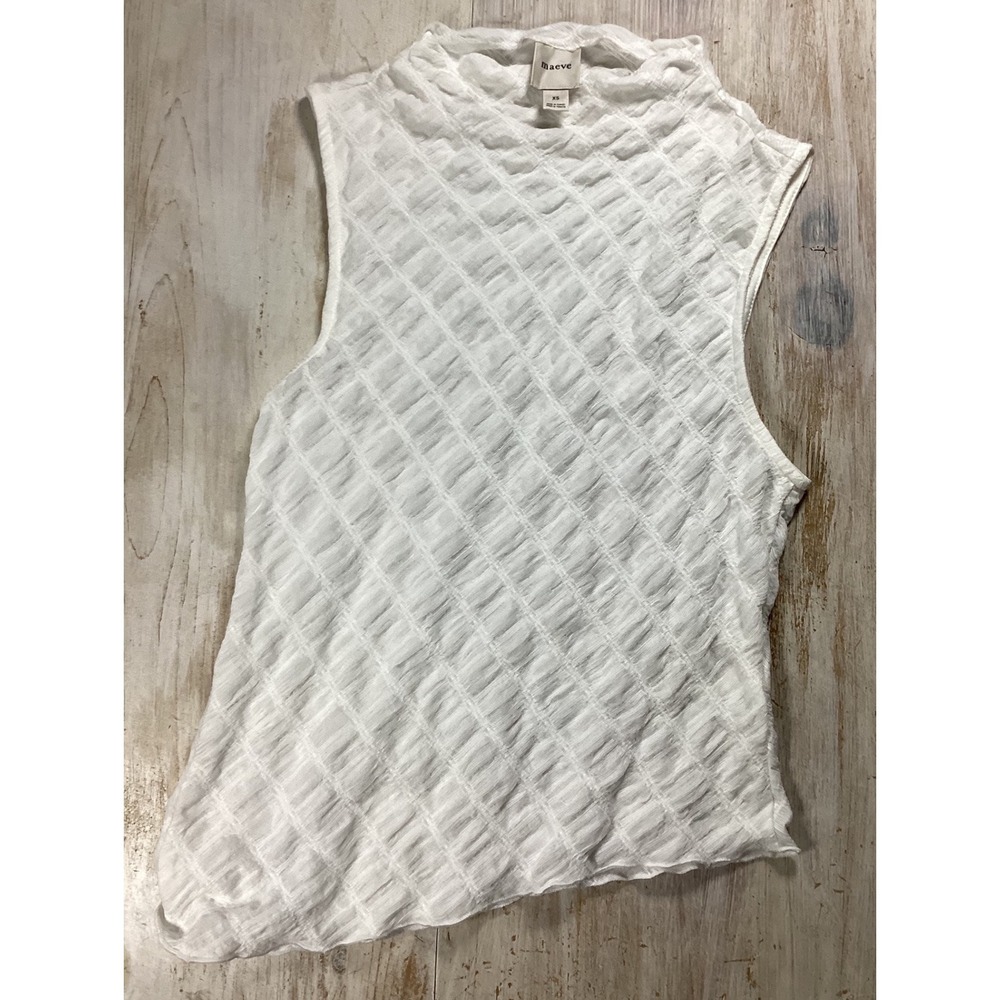 Maeve Anthropologie White Textured Mock Neck Asymmetrical Sleeveless Top XS